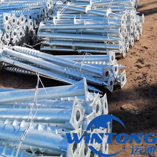 Ancrage de pieu vissé, pieu en spirale intégré, pieu de sol de support photovoltaïque galvanisé